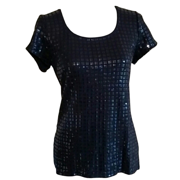 White House Black Market Tops - White House Black Market Navy Short Sleeve Top With Sequins Size M